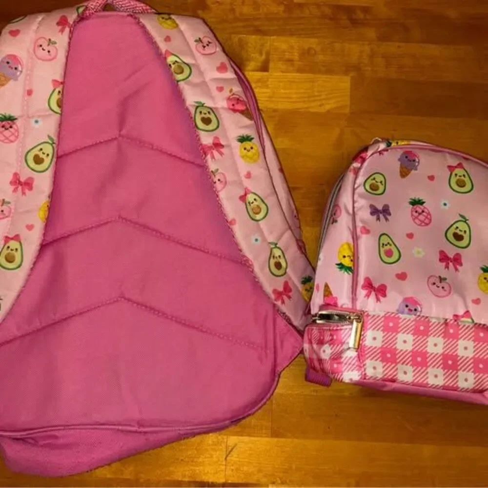 Girls Pink Avocado Backpack and Lunchbox Set Fair Condition